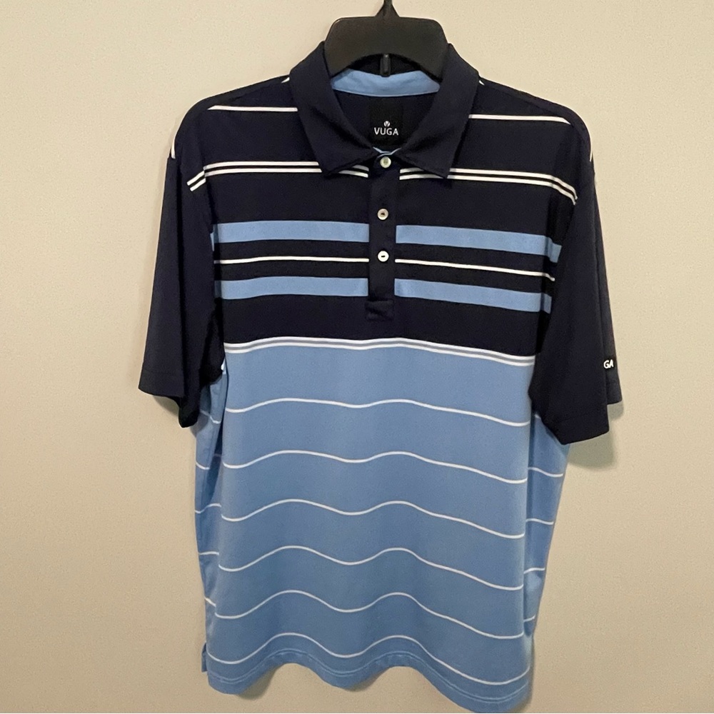 Men's Vuga Blue Striped Polo Shirt. Item 11166 - Picture 2 of 3